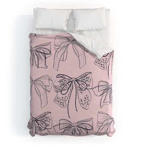 Anis Illustration Romantic Lace Bows Pink Pattern Duvet Cover