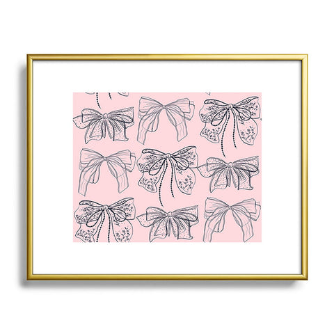 Anis Illustration Romantic Lace Bows Pink Pattern Metal Framed Art Print