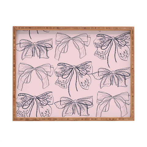 Anis Illustration Romantic Lace Bows Pink Pattern Rectangular Tray