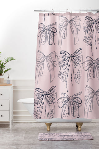 Anis Illustration Romantic Lace Bows Pink Pattern Shower Curtain And Mat