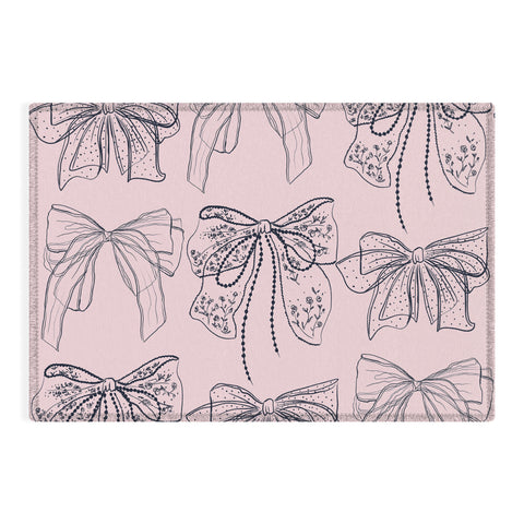 Anis Illustration Romantic Lace Bows Pink Pattern Outdoor Rug
