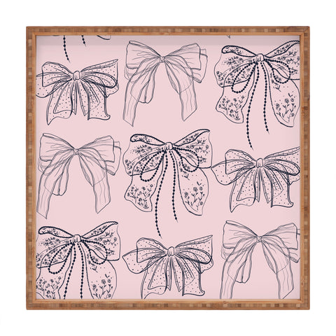 Anis Illustration Romantic Lace Bows Pink Pattern Square Tray