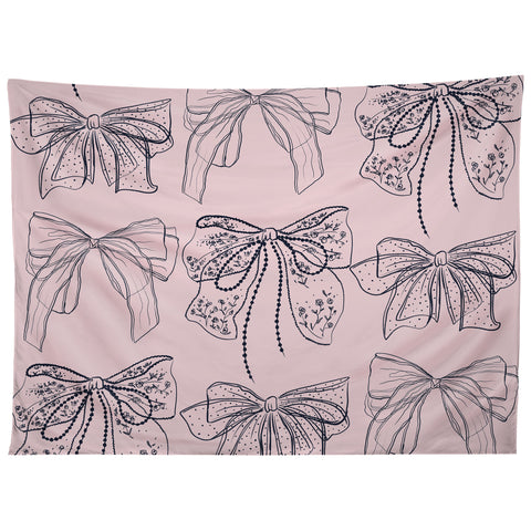 Anis Illustration Romantic Lace Bows Pink Pattern Tapestry