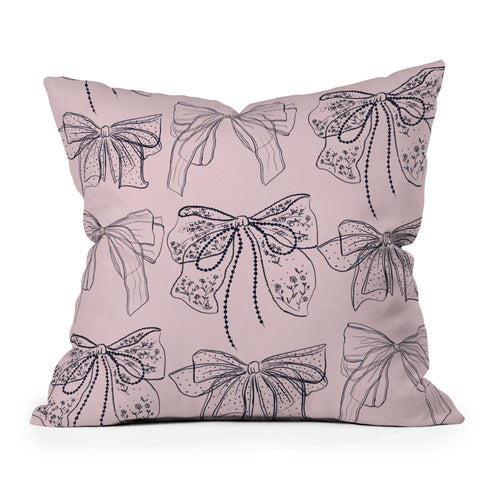Anis Illustration Romantic Lace Bows Pink Pattern Outdoor Throw Pillow