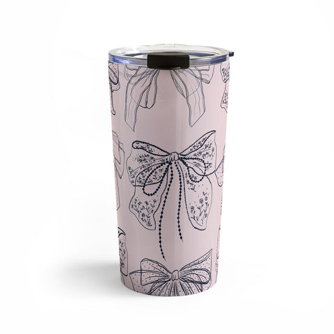 Anis Illustration Romantic Lace Bows Pink Pattern Travel Mug