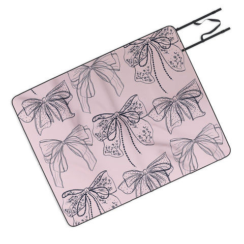 Anis Illustration Romantic Lace Bows Pink Pattern Picnic Blanket