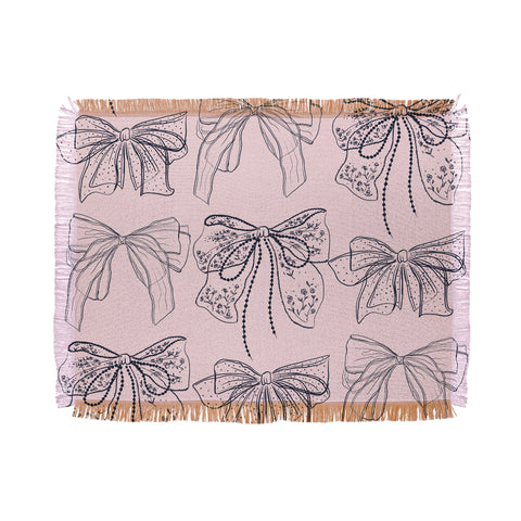 Anis Illustration Romantic Lace Bows Pink Pattern Throw Blanket