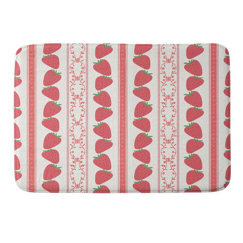 Anis Illustration Strawberries Red Stripes Memory Foam Bath Mat