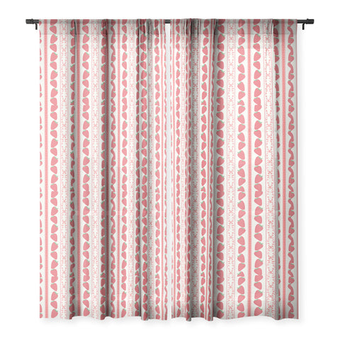 Anis Illustration Strawberries Red Stripes Sheer Window Curtain