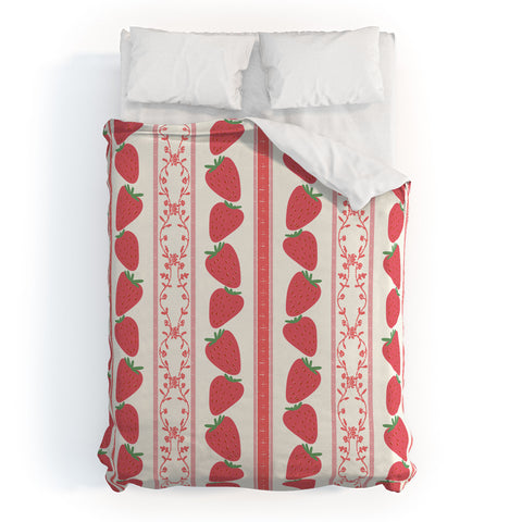 Anis Illustration Strawberries Red Stripes Duvet Cover