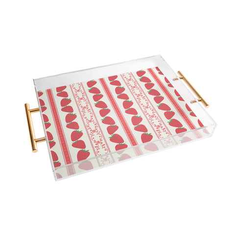 Anis Illustration Strawberries Red Stripes Acrylic Tray