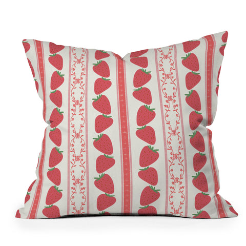 Anis Illustration Strawberries Red Stripes Outdoor Throw Pillow