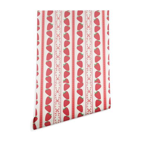 Anis Illustration Strawberries Red Stripes Wallpaper