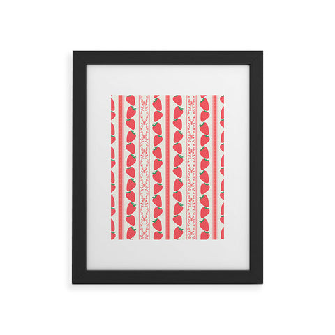 Anis Illustration Strawberries Red Stripes Framed Art Print