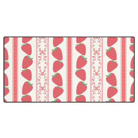 Anis Illustration Strawberries Red Stripes Desk Mat