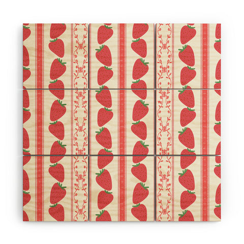Anis Illustration Strawberries Red Stripes Wood Wall Mural