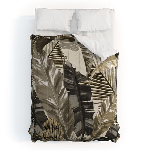 Anis Illustration Tropical Leaves Earth Tones Comforter