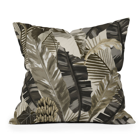 Anis Illustration Tropical Leaves Earth Tones Throw Pillow