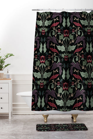 Anis Illustration Tulip Flowers Dark 2 Shower Curtain And Mat