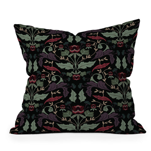 Anis Illustration Tulip Flowers Dark 2 Outdoor Throw Pillow