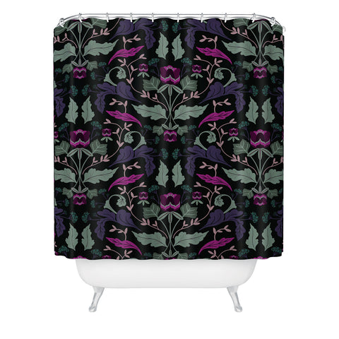 Anis Illustration Tulip Flowers Dark Shower Curtain
