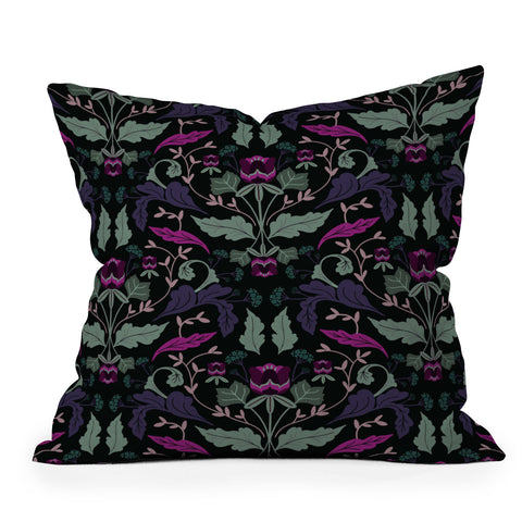 Anis Illustration Tulip Flowers Dark Throw Pillow