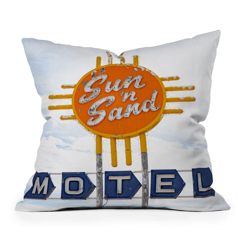 Ann Hudec Route 66 Sun n Sand Motel Outdoor Throw Pillow