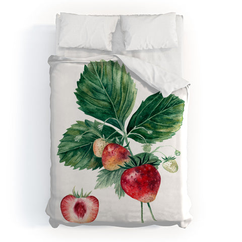 Anna Shell Strawberry botanical art Duvet Cover