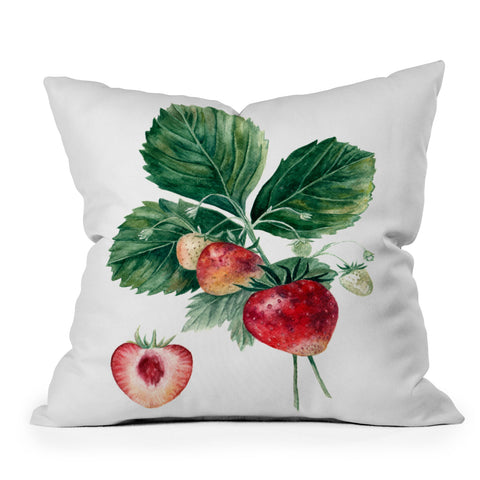 Anna Shell Strawberry botanical art Outdoor Throw Pillow