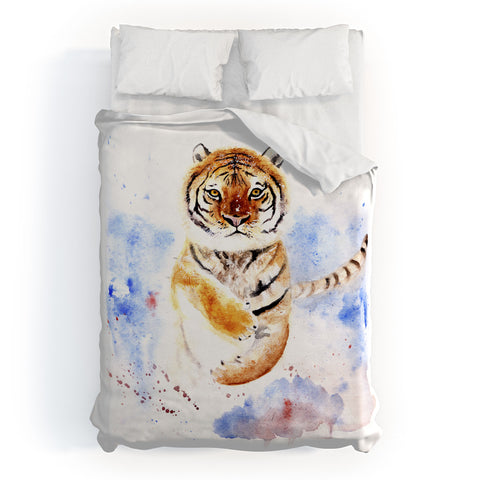 Anna Shell Tiger in snow Duvet Cover