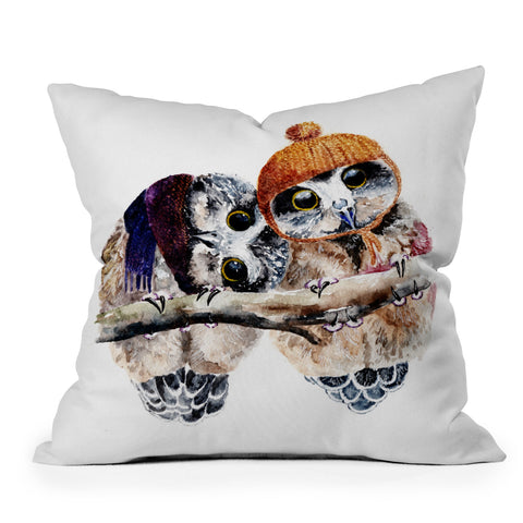 Anna Shell Winter owls Outdoor Throw Pillow