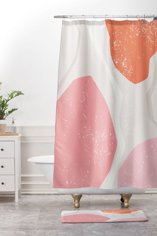 Anneamanda abstract flow pink and orange Shower Curtain And Mat