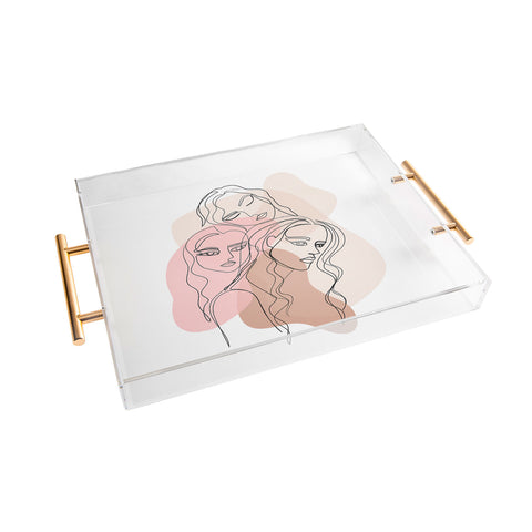 Anneamanda girl friends one line drawing Acrylic Tray