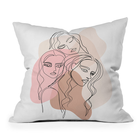 Anneamanda girl friends one line drawing Outdoor Throw Pillow