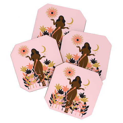 Anneamanda sun flower goddess Coaster Set