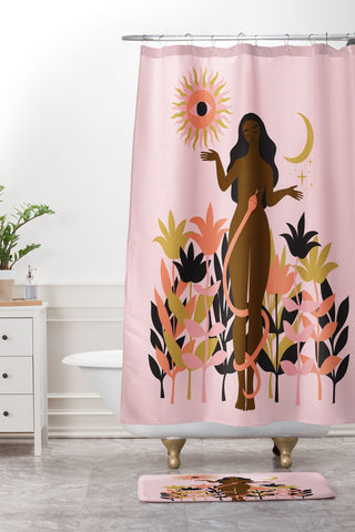Anneamanda sun flower goddess Shower Curtain And Mat