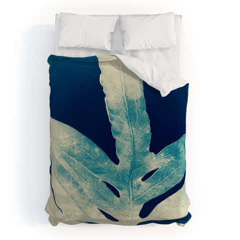 ANoelleJay Green Fern at Midnight Bright Navy Blue Duvet Cover