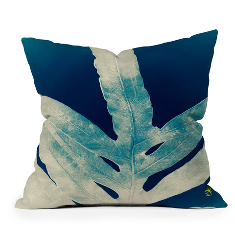 ANoelleJay Green Fern at Midnight Bright Navy Blue Outdoor Throw Pillow