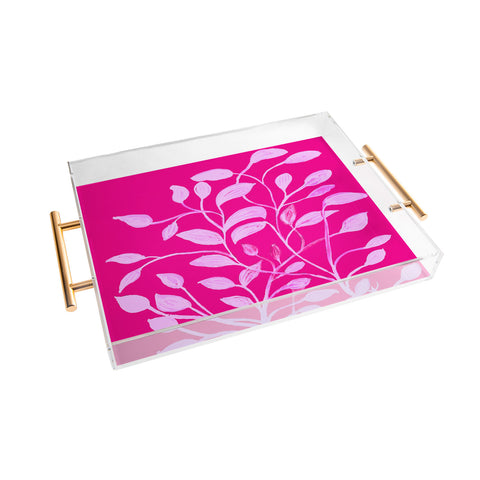 ANoelleJay Pink Leaves 1 Acrylic Tray