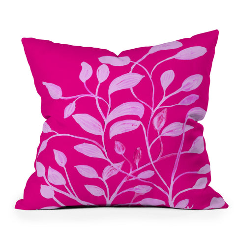 ANoelleJay Pink Leaves 1 Outdoor Throw Pillow