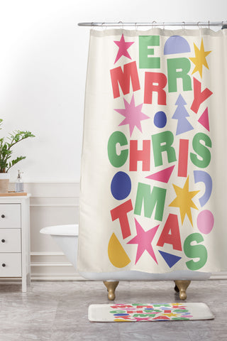 April Lane Art Abstract Merry Christmas Shower Curtain And Mat