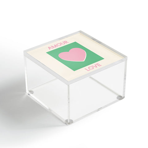 April Lane Art Amour Love Green Pink Heart Acrylic Box