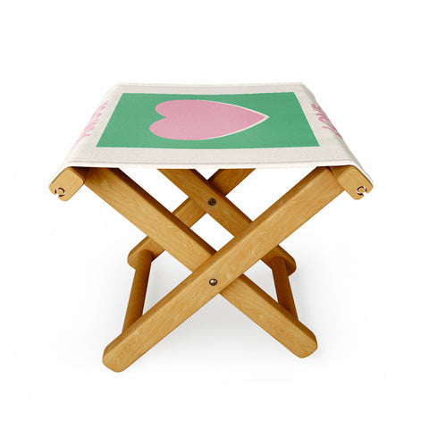 April Lane Art Amour Love Green Pink Heart Folding Stool