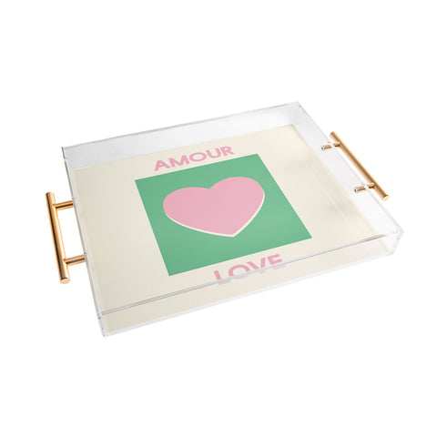April Lane Art Amour Love Green Pink Heart Acrylic Tray