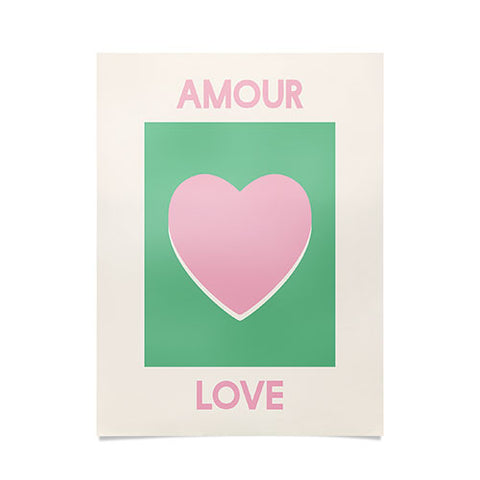 April Lane Art Amour Love Green Pink Heart Poster