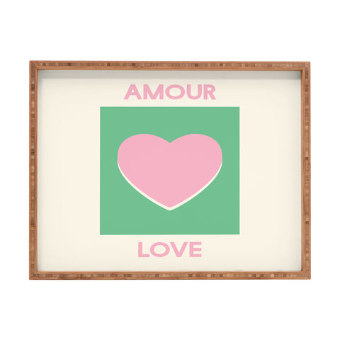 April Lane Art Amour Love Green Pink Heart Rectangular Tray