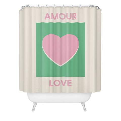 April Lane Art Amour Love Green Pink Heart Shower Curtain
