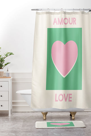 April Lane Art Amour Love Green Pink Heart Shower Curtain And Mat