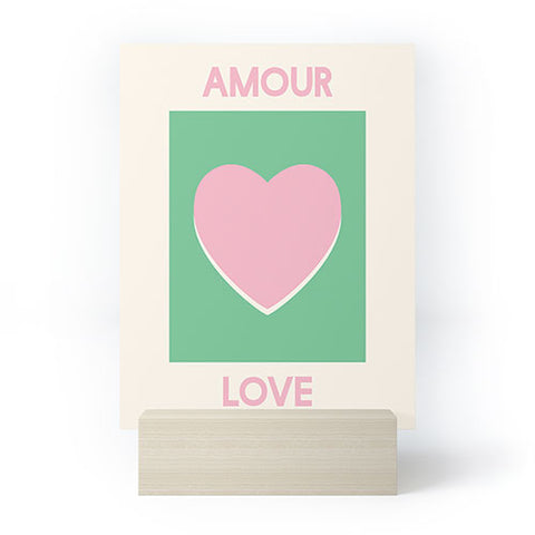April Lane Art Amour Love Green Pink Heart Mini Art Print