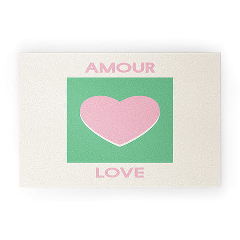 April Lane Art Amour Love Green Pink Heart Welcome Mat
